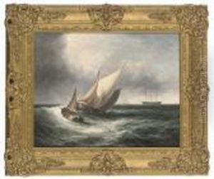 A Dutch Pinck In Close Quarters, Two Frigates At Their Anchoragebeyond