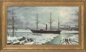 A Padle Steamer Entering The Port by James Hardy