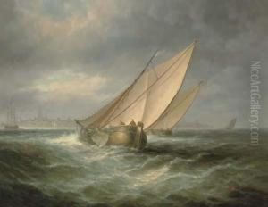 A Wijdschip On A Choppy Estuary, A Dutch Town Beyond A Wijdschip On A Choppy Estuary, A Dutch Town Beyond
