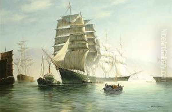 Tall Ships And A Chinese Junk In A Harbour - view 1