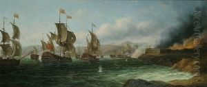 A Naval Battle Off The Coast by James Hardy