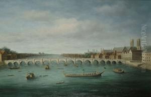 Ceremonial Barges On The Thames At Westminster