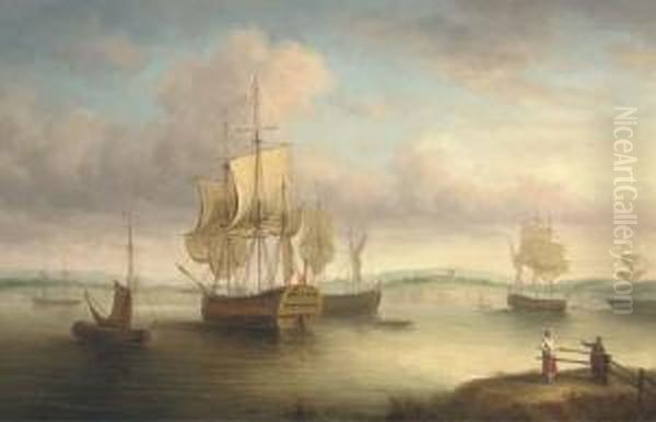 Ships At Anchor In An Estuary - view 1