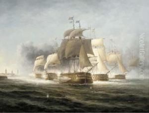 A Naval Engagement Off The Dutch Coast by James Hardy