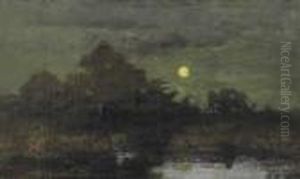 Lever De Lune Sur Un Marais En Sologne