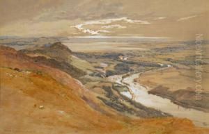 Loch End An Extensive Landscape,meandering River In The Foreground by Edward Hargitt
