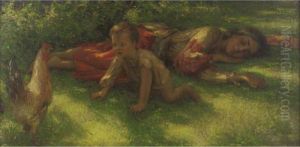 Sleeping Gypsy Woman With Baby And Rooster by Nicholas Basil Haritonoff