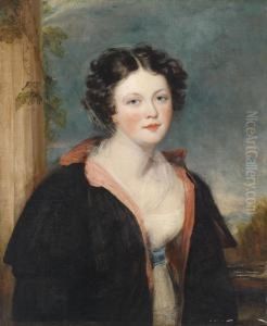 Portrait Of A Young Lady Wearing A Blackstole by George Henry Harlow