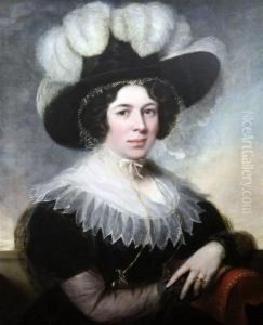 Portrait Of A Lady Wearing A Feathered Hat by George Henry Harlow