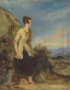 A Young Woman Resting By A Well by George Henry Harlow