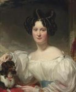 Portrait Of Mary Aston Walker, 
Nee Hoggart (b.1809), Half-length,in A White Dress, With A King Charles 
Spaniel