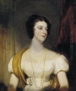 Portrait Of A Lady, Bust-length, In A White Gown And Golden Shawl