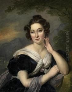 Portrait Of A Lady In Front Of A Landscape by George Henry Harlow