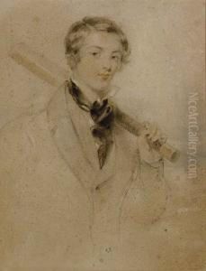Portrait Of A Young Boy With A Cricket Bat