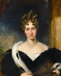 Portrait Of A Lady, Half-length, In Black Dress And Holding A Peacock Feather