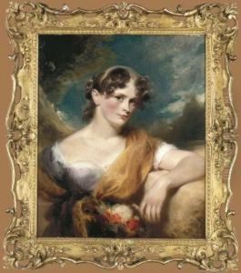 Portrait Of Miss Caroline Hopwood, Half-length, In A Purple Andwhite Dress Portrait Of Miss Caroline Hopwood, Half-length, In A Purple Andwhite Dress