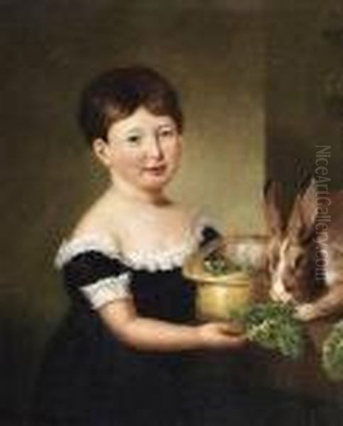 Child Feeding A Rabbit Lettuce - view 1