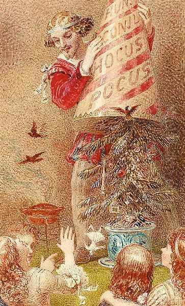 A magician conjuring up a Christmas tree - view 1
