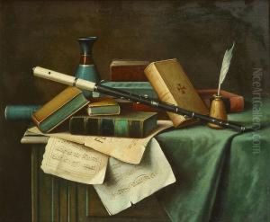 Stilleven Met Fluit En Boeken by William Michael Harnett