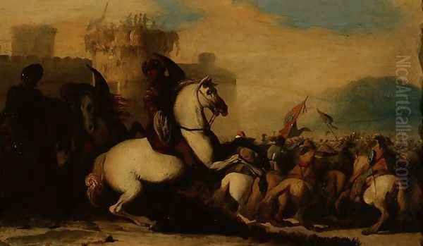 A Cavalry Engagement Outside a Fort - view 1