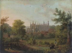 A View Of King's College, Cambridge From The River Cam, With Figures On The Bank A View Of King's College, Cambridge From The River Cam, With Figures On The Bank