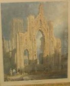 Abbey Ruins With Figures Before by Richard Bankes Harraden