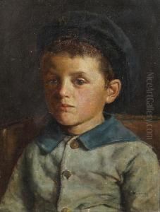 Portrait Of A Young Boy, Bust Length, In A Blue Jacket And Cap