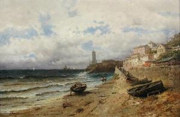 View Of A Lighthouse With A Village Beyond - view 1