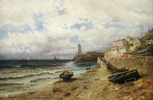 Viewof A Lighthouse With A Village Beyond