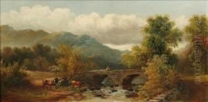 Cattle By A Stonebridge, Probably North Wales