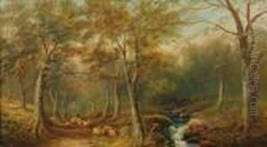 Figure Driving Sheepon A Woodland Path