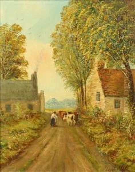 Figure Driving Cattlebetween Two Farmsteads - view 1
