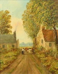 Figure Driving Cattlebetween Two Farmsteads by Henry Harris