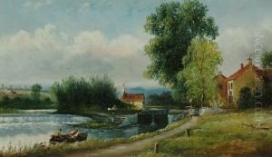 At The Lock; A Watermill by Henry Harris