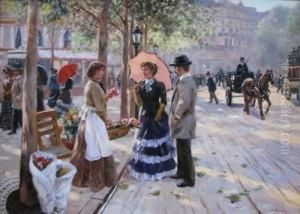 Springtime Along The Boulevard, Paris 19thcentury