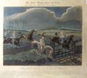 After Henry Alken, Six Plates, 
'the First Steeple Chase On Record', Handcoloured Engraving, 36cm X 
42cm, Framed