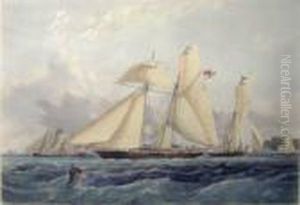 After Thomas Sewell Robins , 
'xarifa, Yachting, Scene Off Cowes, Isle Of Wight', Handcoloured 
Engraving, 43cm X 53cm, Framed by John Ii Harris