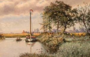 Wherry Moored On The River Ant Near Irstead Church by Charles Harmony Harrison