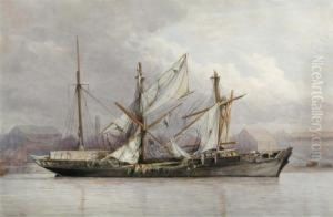 Sailing Ship With Sails Down by Charles Harmony Harrison