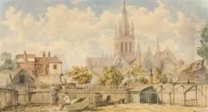 Figures And Chickens In A Yard Before The Church Of St Nicholas, Great Yarmouth