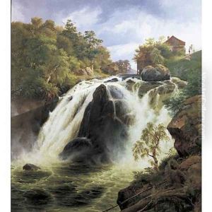 View of the waterfall at Stora Mollan, Sweden by Johann-Hermann Carmiencke