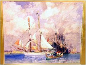 Sailing Boats And Steamer Leaving Harbour