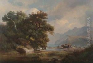 Net Menders in a River Landscape by Johann-Hermann Carmiencke
