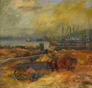 Wagon On The Riverbank by Pop Hart