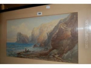 Wreckers On A West Country Beach With Rocky Coast Beyond by Thomas Hart