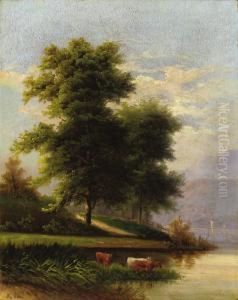 Cattle Along The Stream by William M. Hart