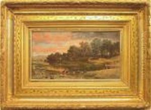 Sunset Landscape With Stream And Cows by William M. Hart
