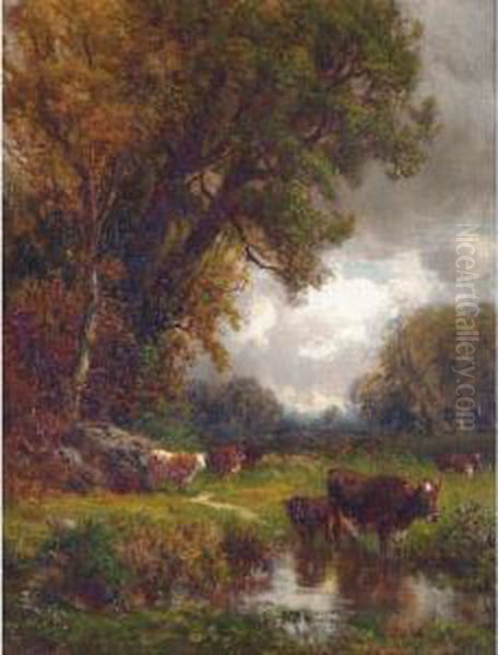 Cows Resting By A Stream - view 1