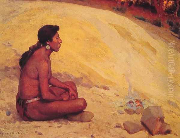Indian Seated by a Campfire - view 1