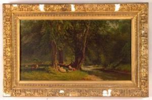 A Girl By A Stream In Forest by William M. Hart